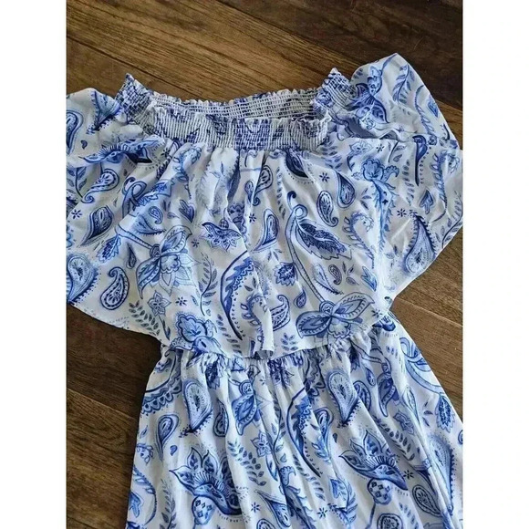 Show Me Your Mumu Off Shoulder Hacienda Blue White Floral Maxi Dress Women's S - Picture 2 of 9